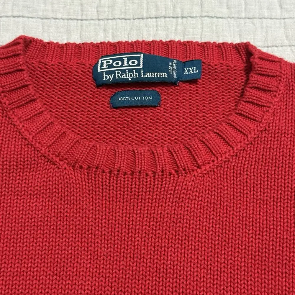 Polo By Ralph Lauren Sweater Mens Medium Red Cotton Knit Crewneck Pony Logo XXL